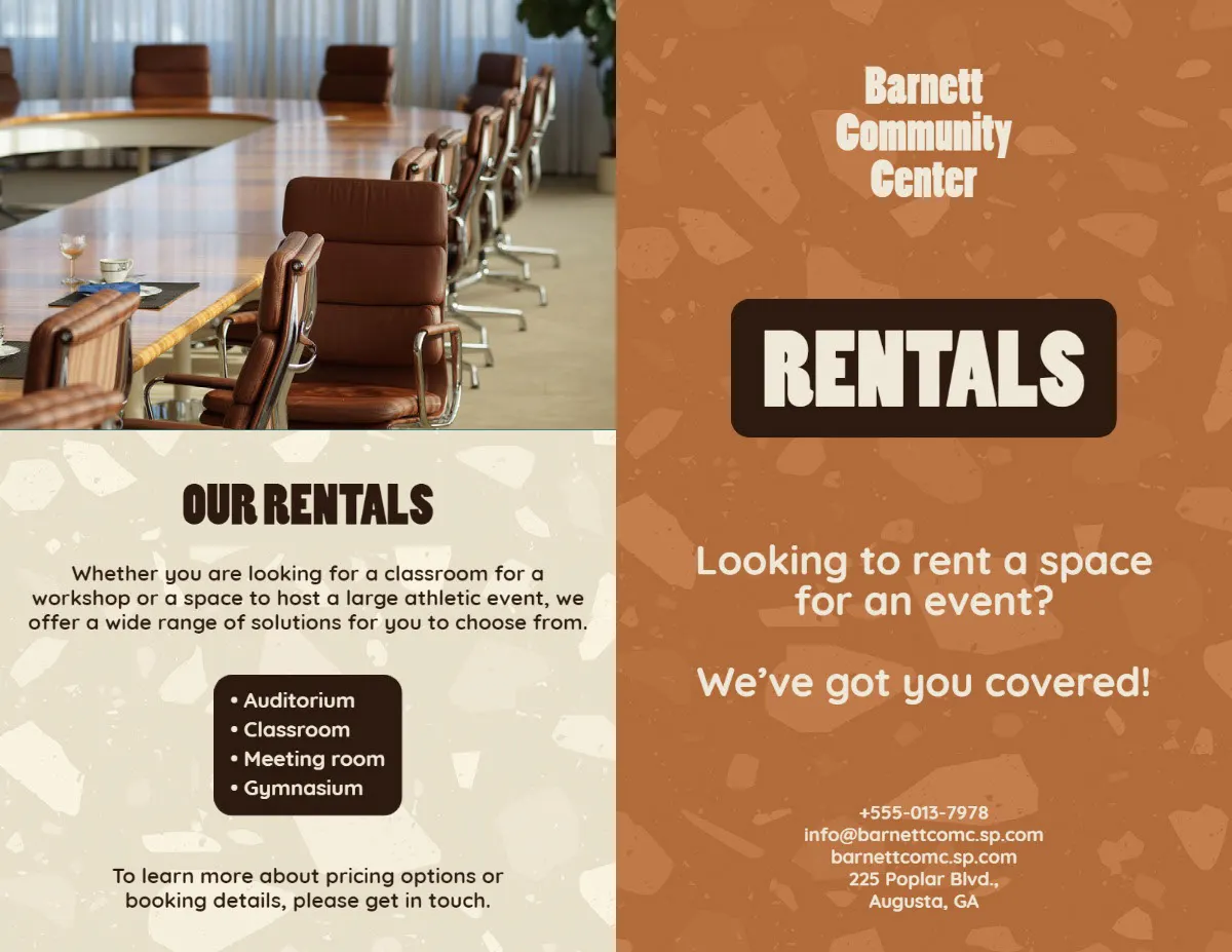 Brown And Beige Terrazzo Event Spaces Bifold Pamphlet