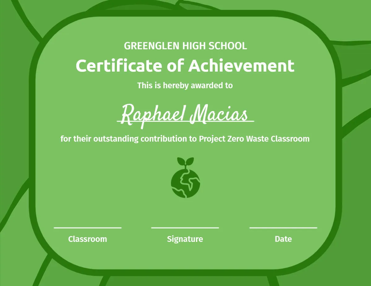 Green & White Earth Certificate Of Achievement