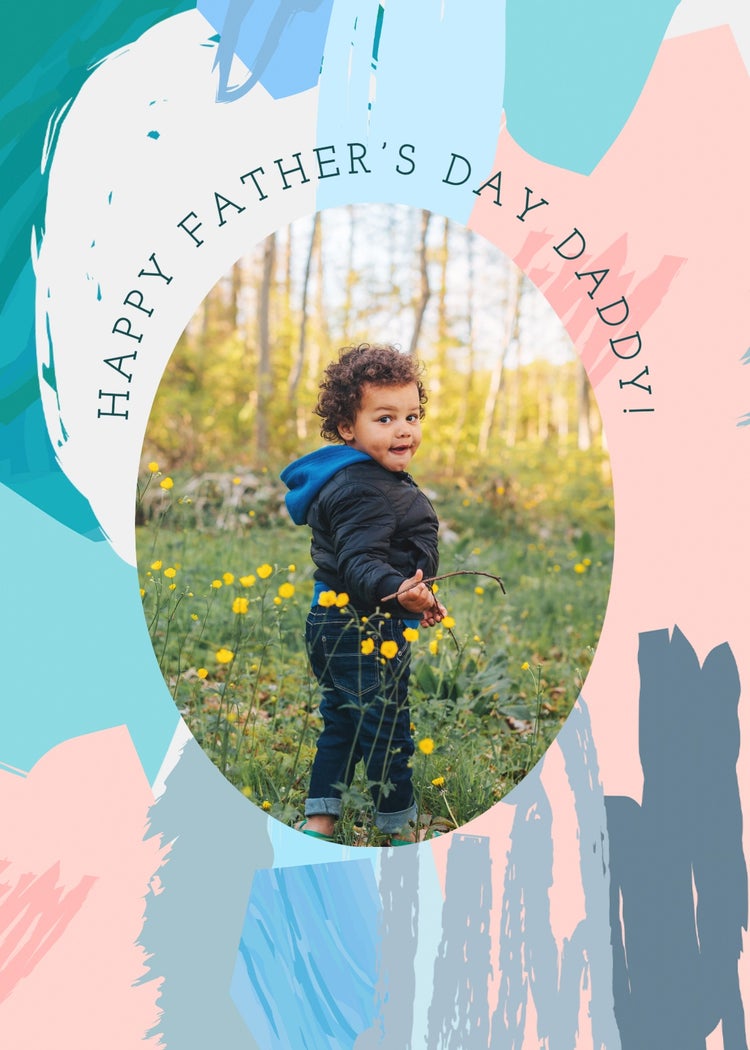 Pink Blue Abstract First Fathers Day Photo Card
