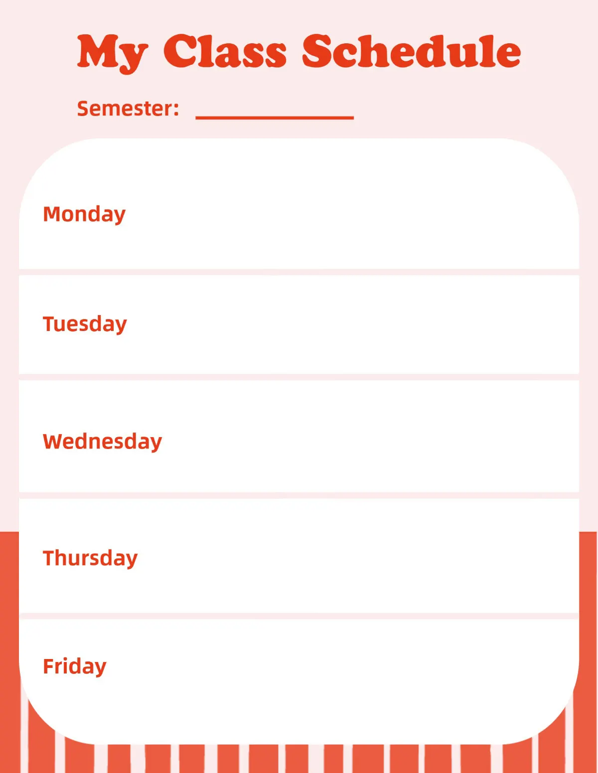 Red & Pink Line Shape Class Schedule Planner