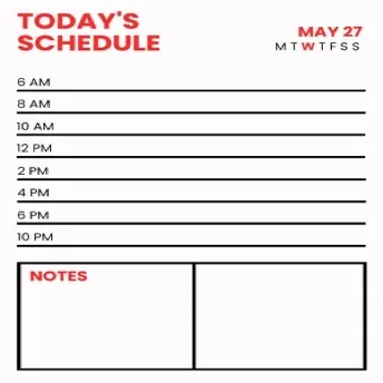 Red and Black Minimal Daily Schedule Planner