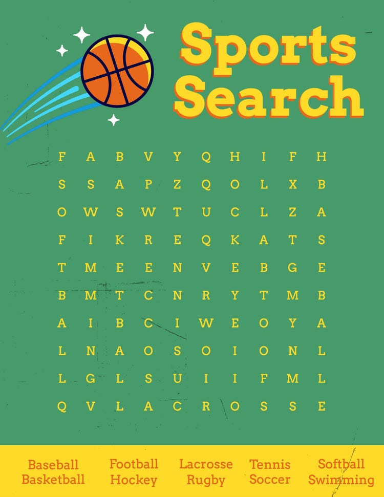 Green and Yellow Bold Sporty Word Search Game