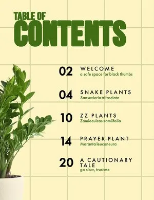 green botanical table of contents Table of Contents