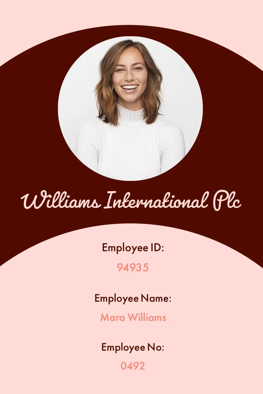 Pink and Brown Employee ID Card with Photo of Woman