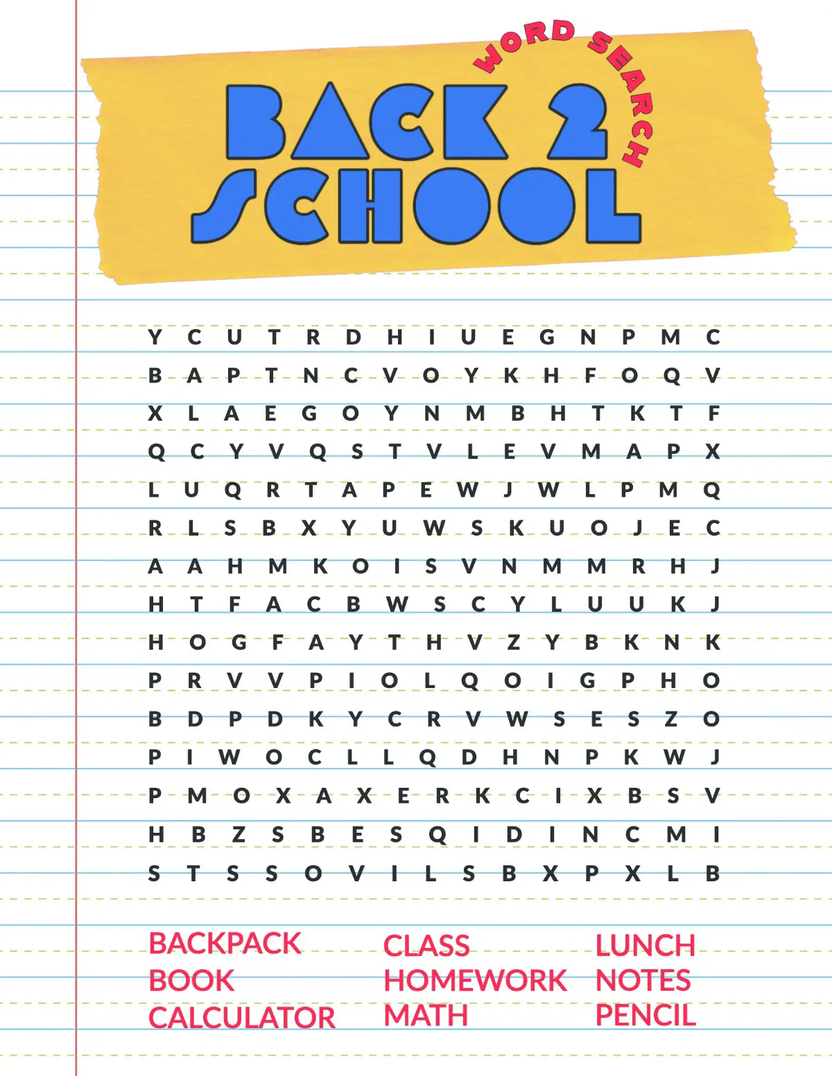 Blue and Yellow Fun School Word Search Game