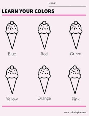 Color Learning School Worksheet with Ice Cream Worksheet
