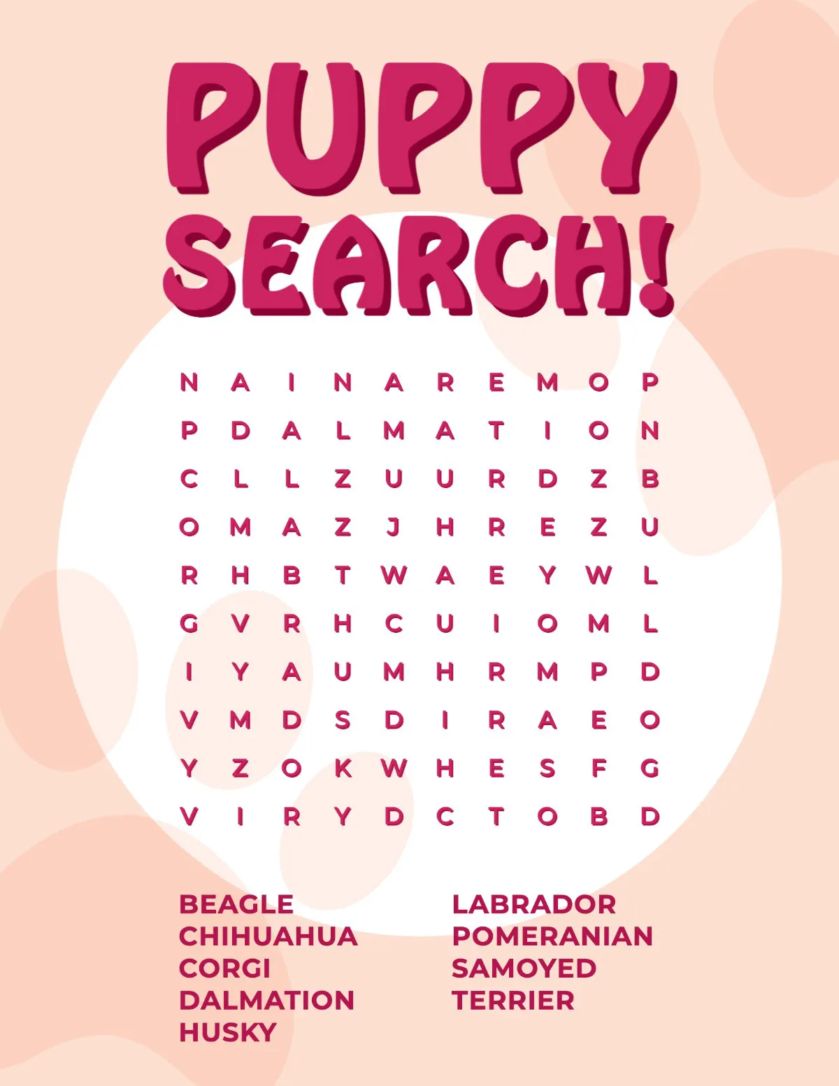 Pink and White Cute Soft Word Search Game