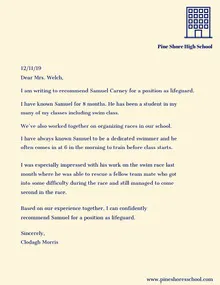 Lifeguard Recommendation Letter Letter
