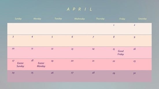 Muted Pink Gradient April 2022 Calendar