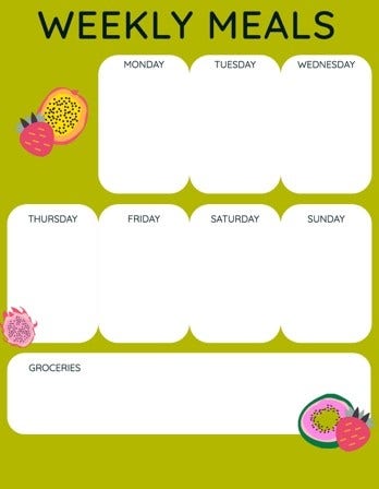 Green Fruit Background Weekly Meal Planner