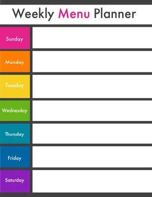 Rainbow Colored Weekly Meal Planner Planner