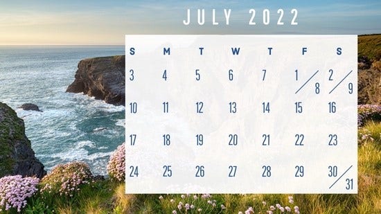 Blue Seaside Summer July 2022 Calendar