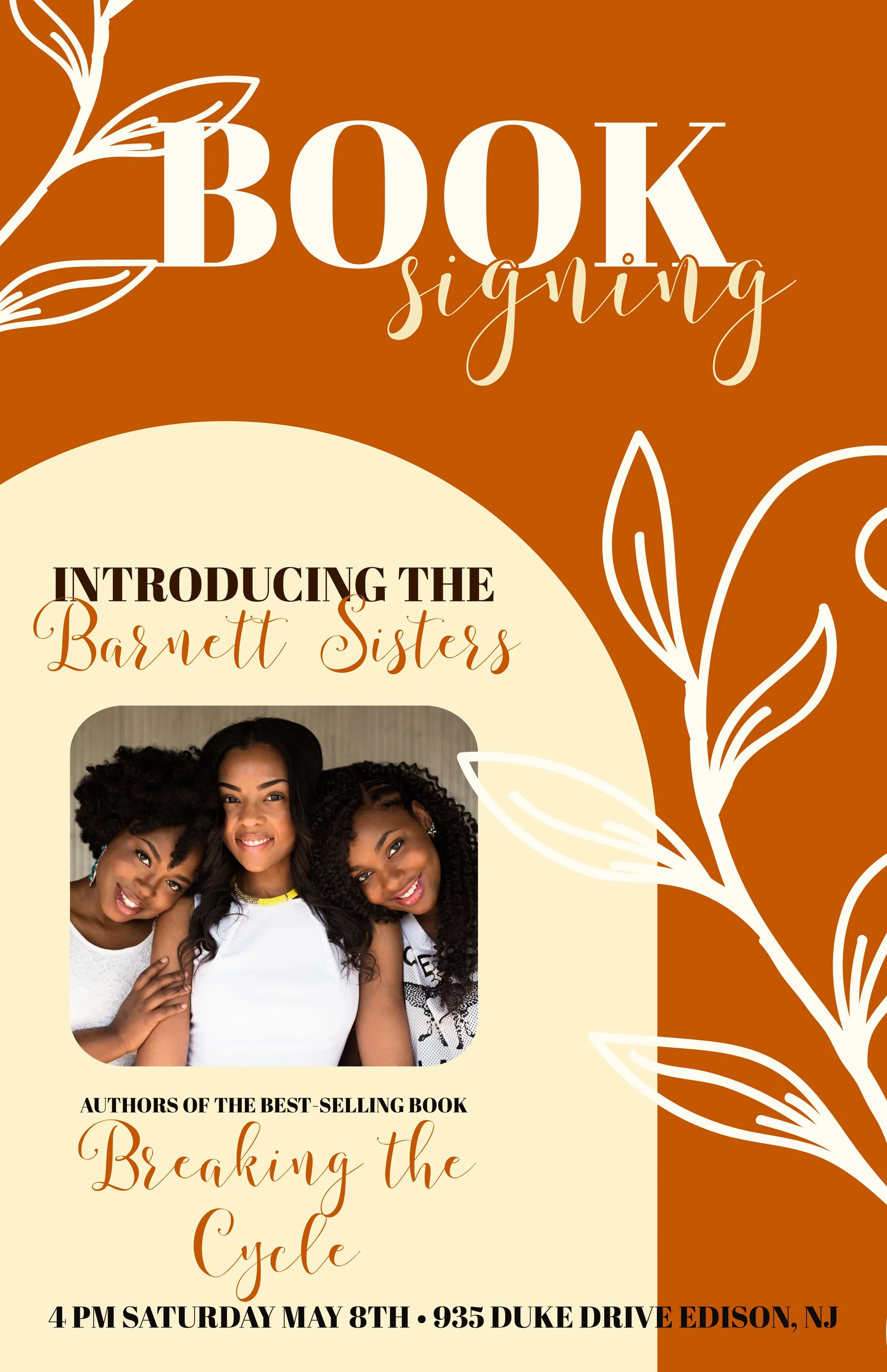 brown book signing poster 