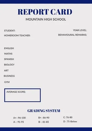 Blue and White Report Card  Report Card