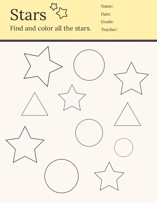 Yellow Star Coloring School Worksheet