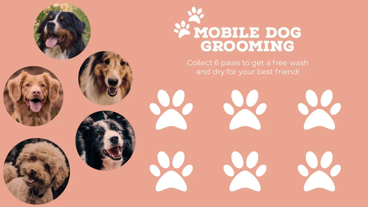 Peach Mobile Dog Grooming Loyalty Card 