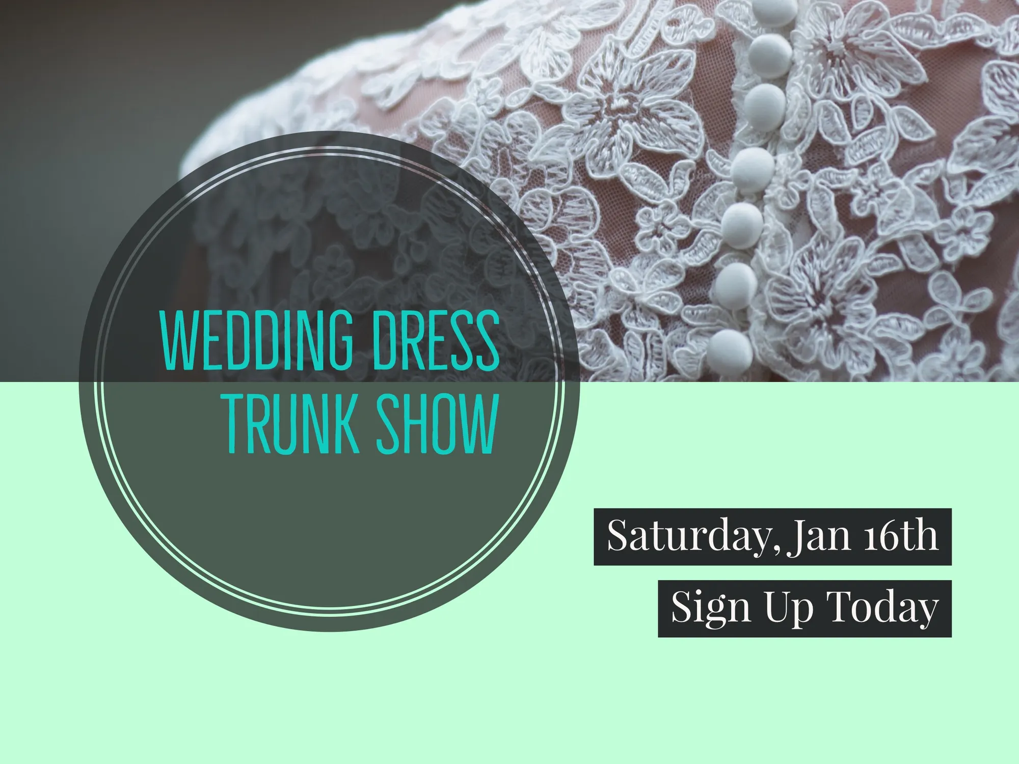 Grey and Light Green Wedding Dress Show Facebook Banner 