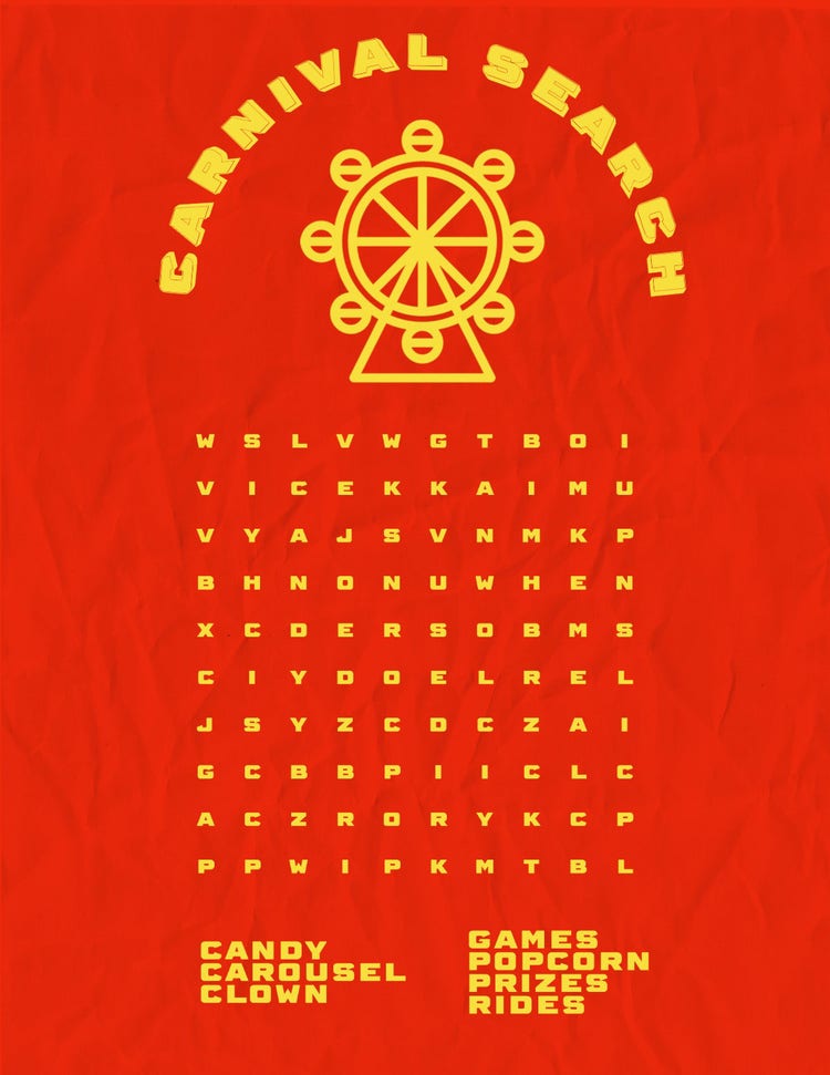 Yellow and Red Bold Bright Word Search Game