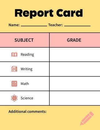 Yellow Pastel Simple All Grades Report Card