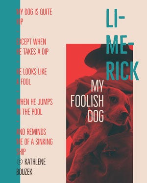 Turquoise and Red Dog Limerick Instagram Portrait Graphic Poem/Poetry