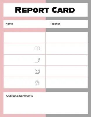 Pink Gray Minimalistic All Grades Report Card Template