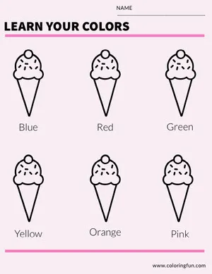 Color Learning School Worksheet with Ice Cream Coloring Page