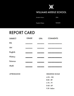 Black and White Empty Report Card Report Card