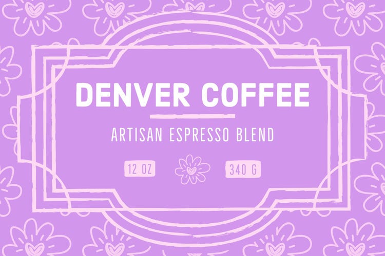 Purple and White Denver Coffee Espresso Blend Product Label