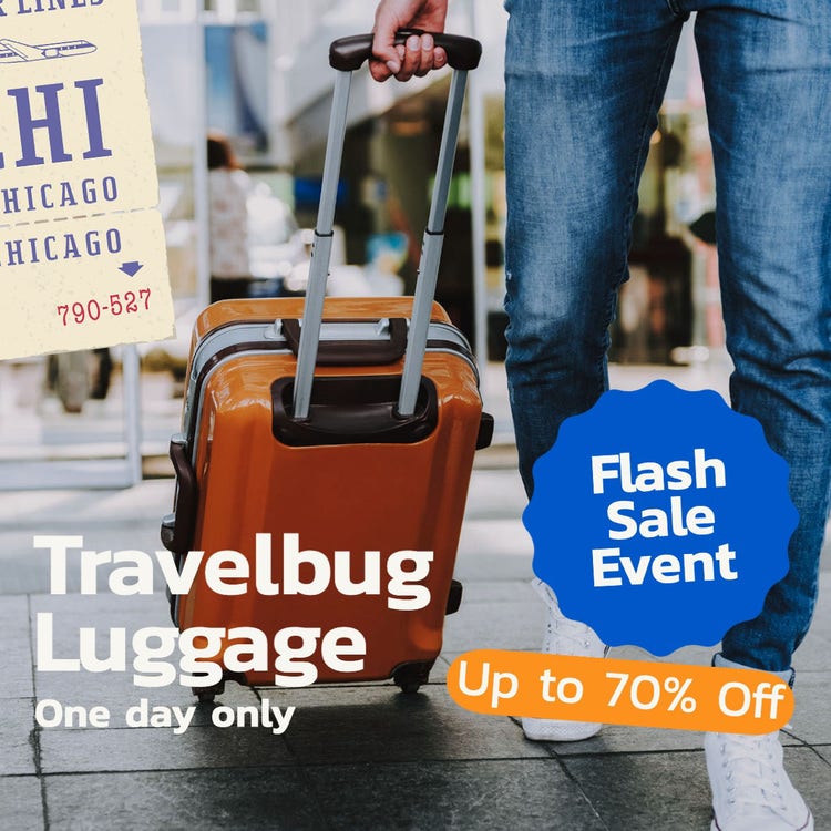 Blue and Orange Stickers Travel Luggage Sale Facebook Ad