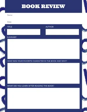 White and Navy Blue Empty Book Review Worksheet Book Review