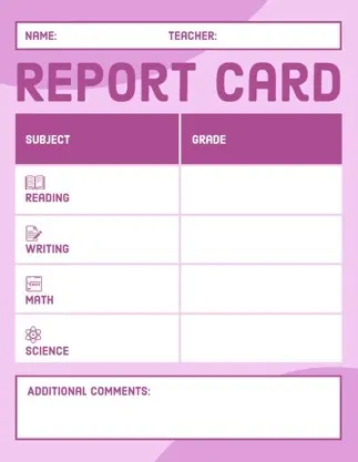Pink Chart All Grades Report Card 
