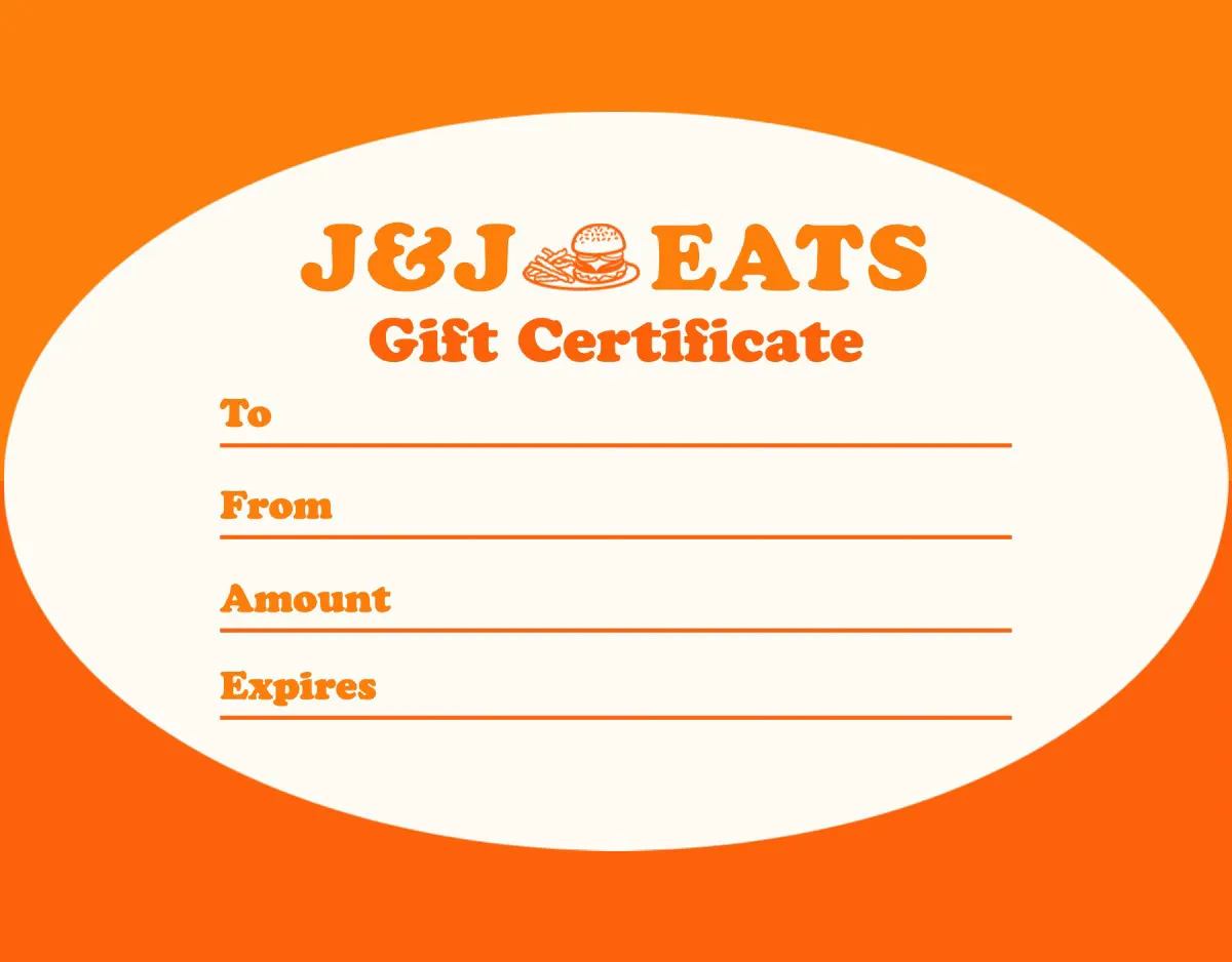 Orange Retro Monochromatic Restaurant Gift Certificate