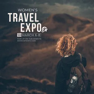 Travel Expo Ad Instagram Post with Female Tourist Signage