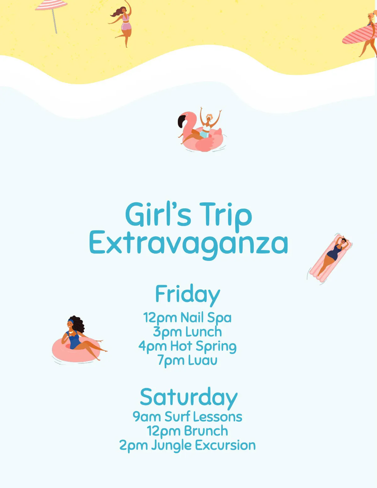 Blue Beachy Girls Trip Itinerary