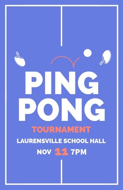 Blue Illustrated Ping Pong Tournament Poster
