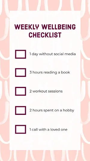 Pink Wellbeing Checklist Interactive Instagram Story Checklist
