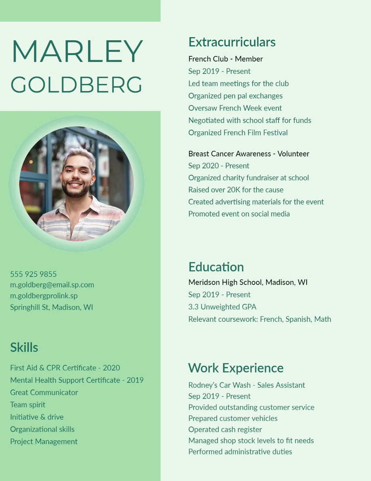 Green Background Ombre Circle Resume