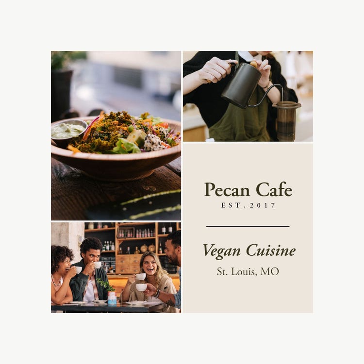 Cream and Beige Pecan Cafe Vegan Cuisine Collage Instagram Square