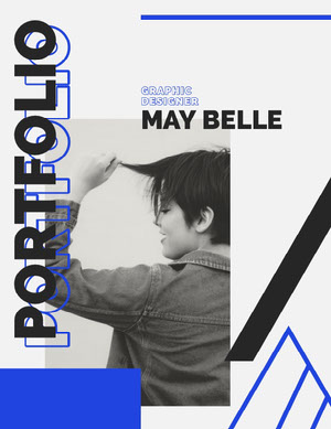 Blue and Gray Modern Graphic Designer Portfolio Cover with Photo of Woman Online Portoflio