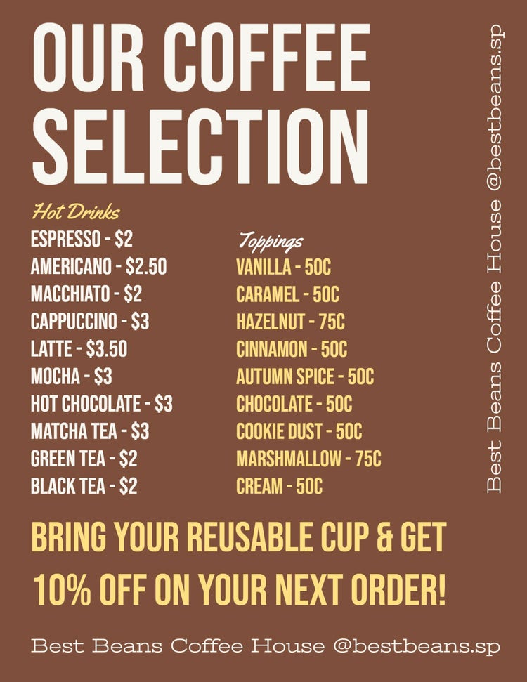 Brown Background Our Coffee Selection Menu