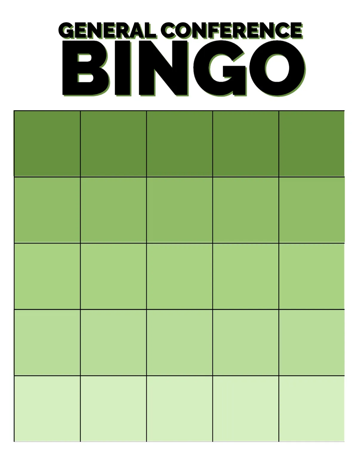 Green Gradient General Conference Bingo Worksheet
