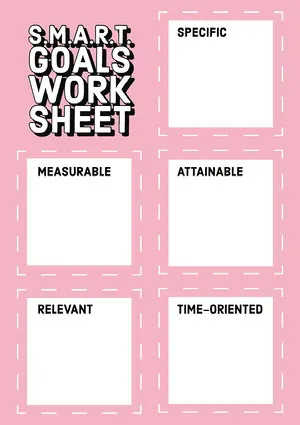 Light Blue and Pink Squares SMART Goals Sheet A4  Worksheet