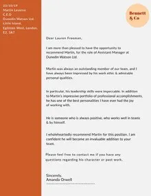 Orange Manager Position Recommendation Letter Letter