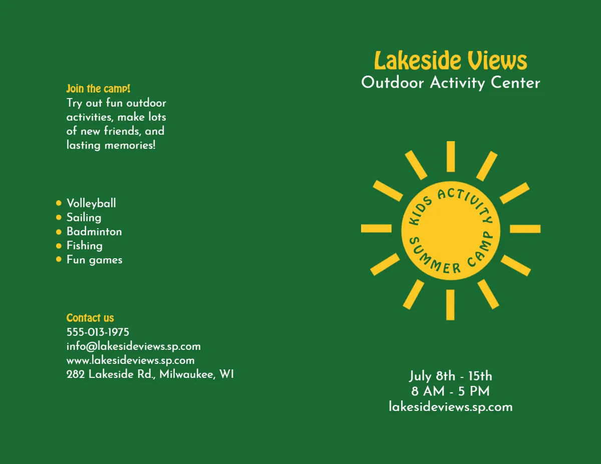 Green & Yellow Summer Camp Pamphlet