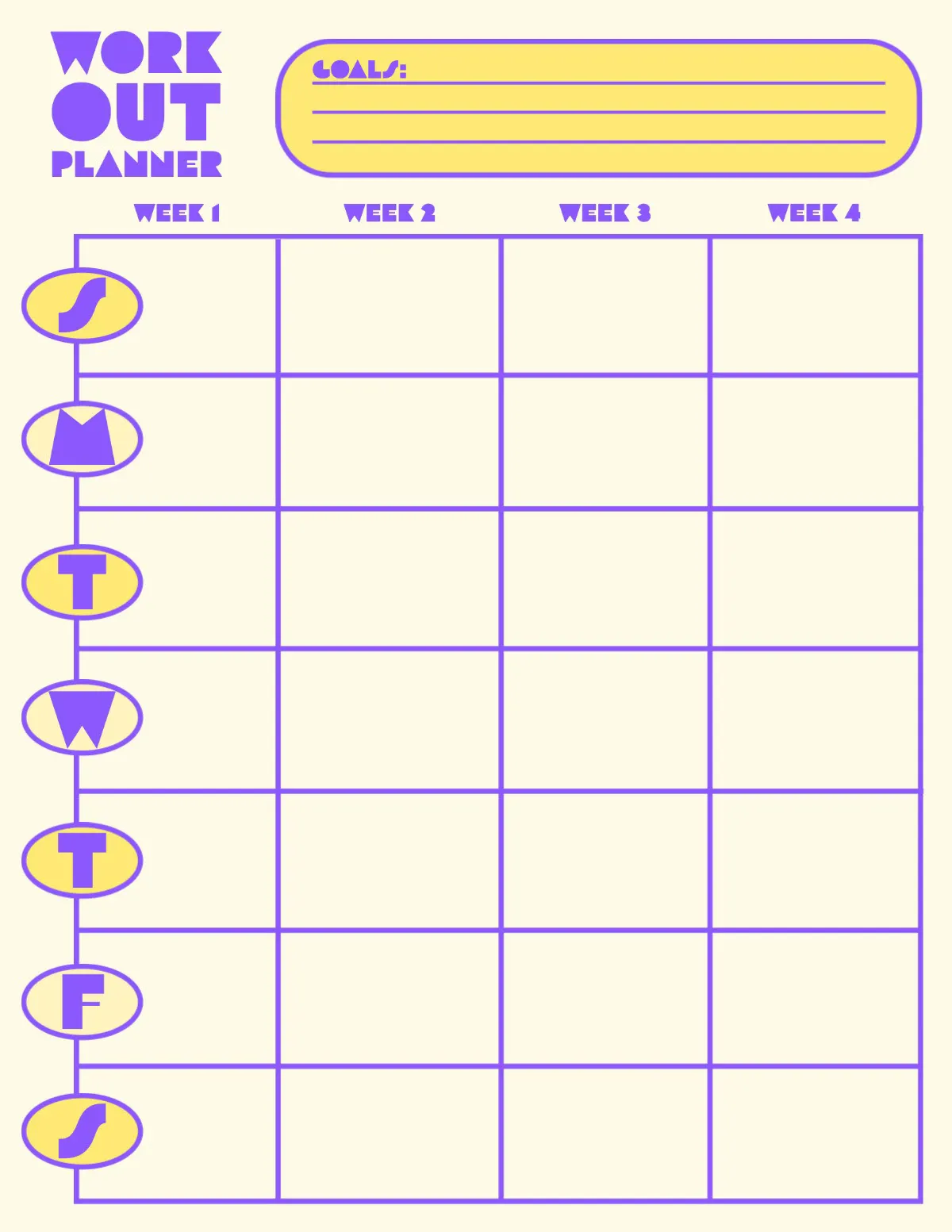 Yellow Funky Workout Planner