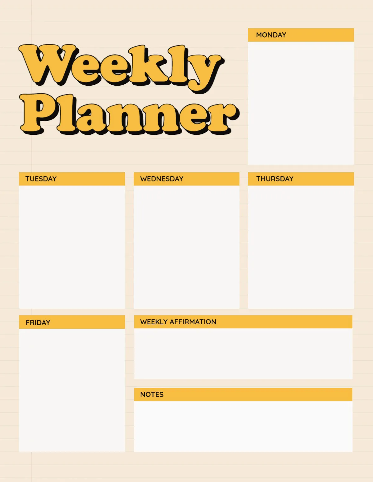 Bold Yellow Weekly Notes Planner