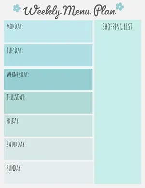 Light Blue Weekly Meal Planner with Shopping List Planner