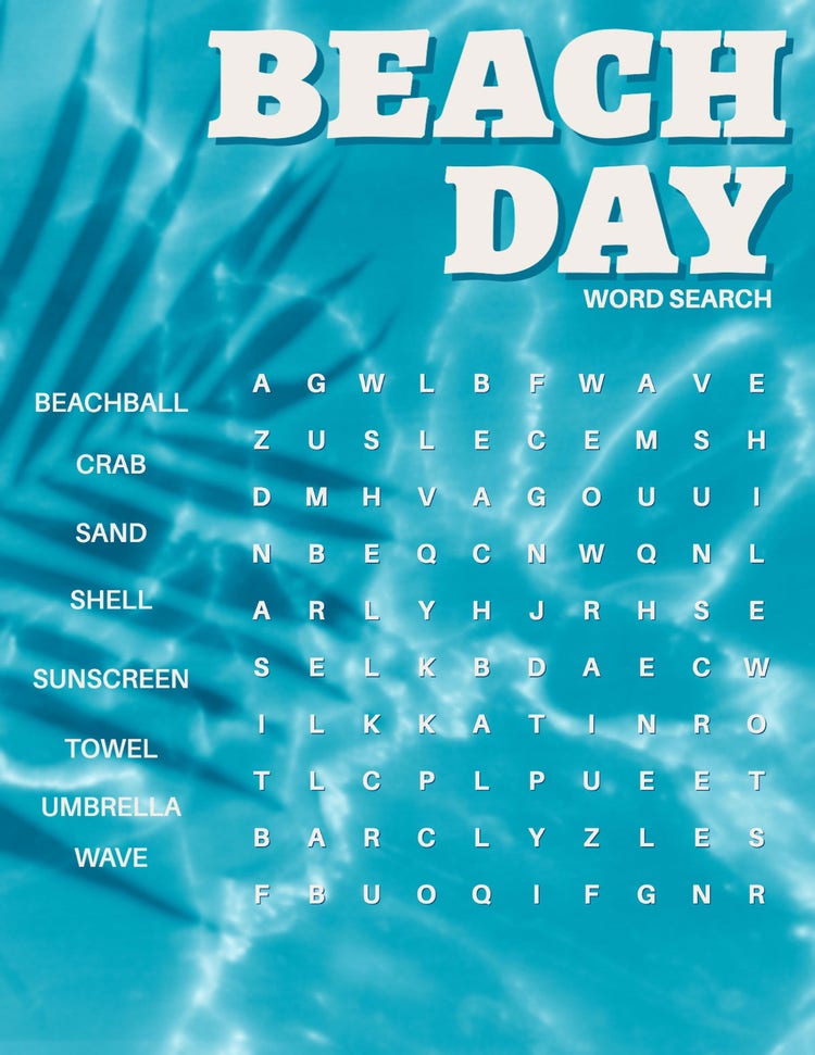 Blue and White Modern Aquatic Word Search Game