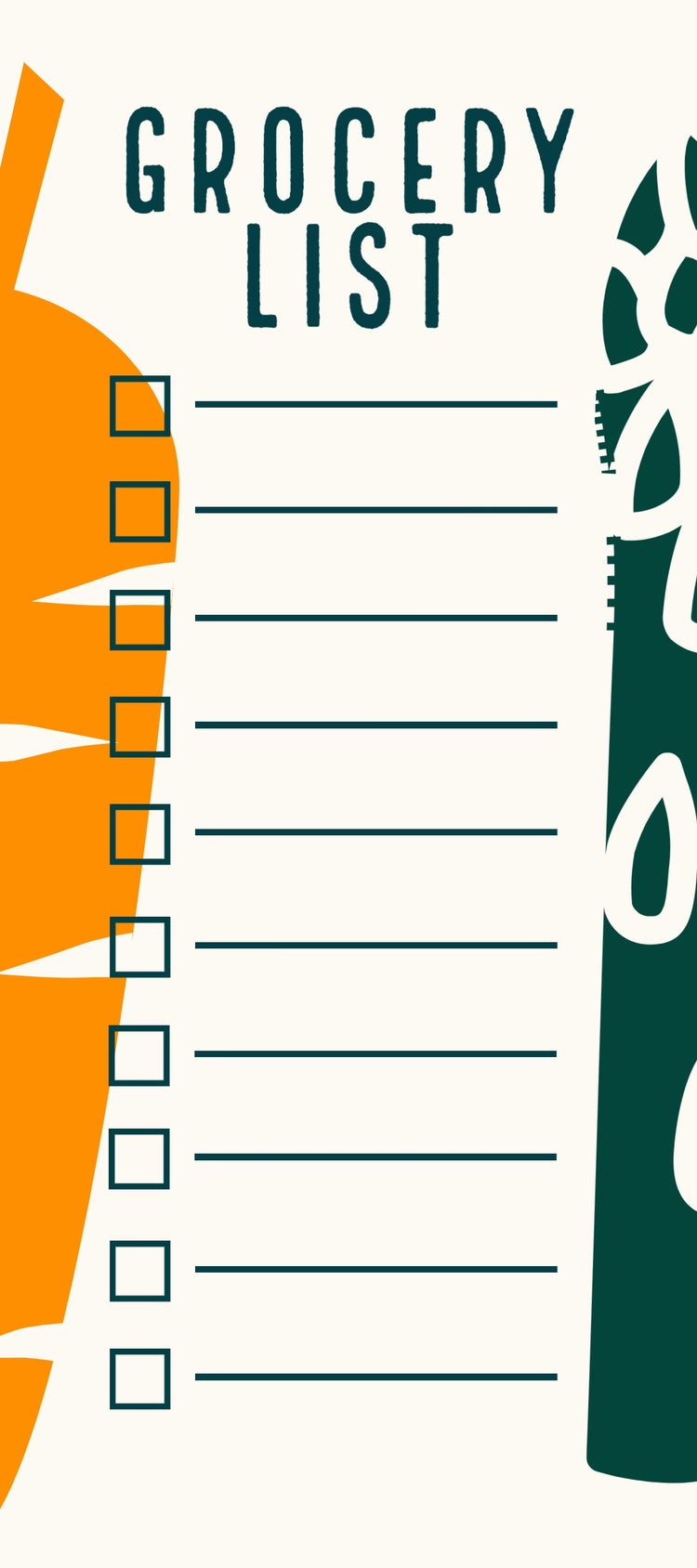 Orange and Green Lined Grocery List