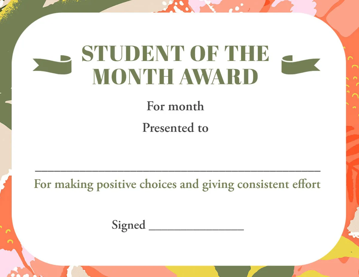 Green Pink Textured Student of the Month Award